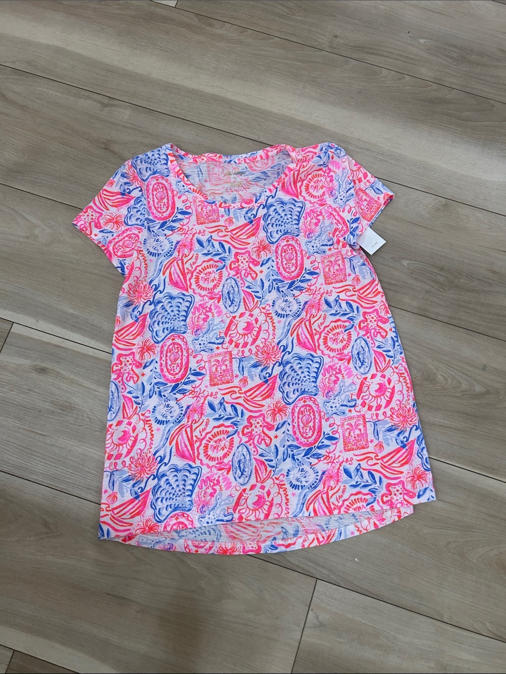 Lilly Pulitzer Neon Pink & Bright Blue Printed Short Sleeve Tee